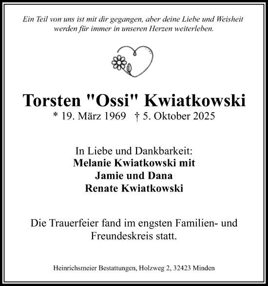 Anzeige von Torsten Kwiatkowski von Mindener Tageblatt