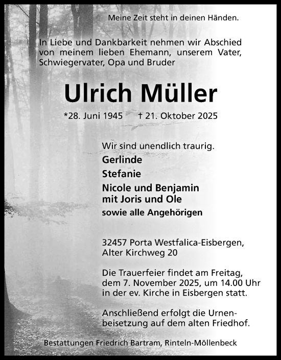 Anzeige von Ulrich Müller von Mindener Tageblatt