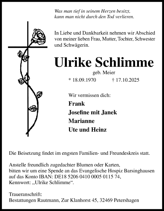 Anzeige von Ulrike Schlimme von Mindener Tageblatt