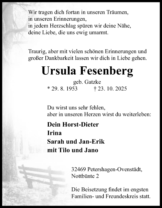 Anzeige von Ursula Fesenberg von Mindener Tageblatt