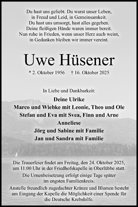 Anzeige von Uwe Hüsener von Mindener Tageblatt