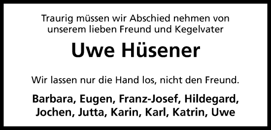 Anzeige von Uwe Hüsener von Mindener Tageblatt