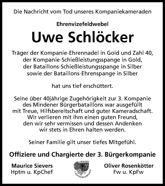 Anzeige von Uwe Schlöcker von Mindener Tageblatt