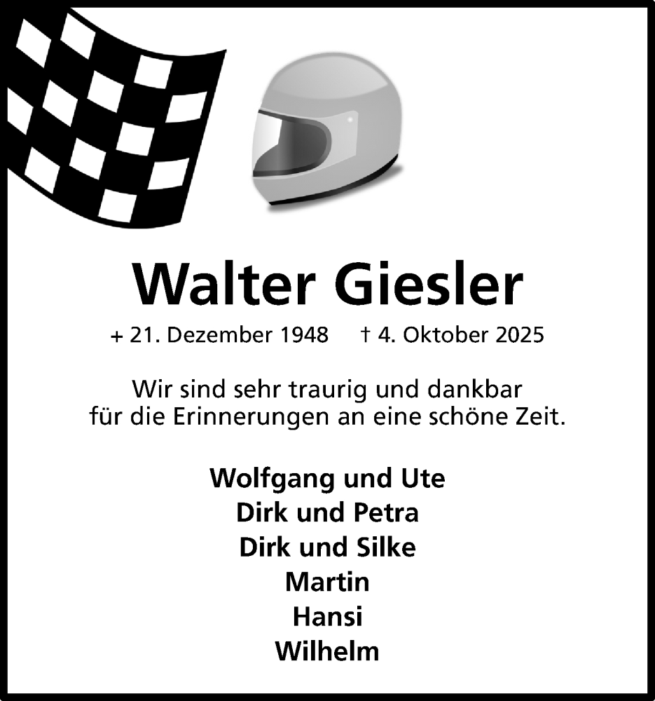 Traueranzeige für Walter Giesler vom 11.10.2025 aus Mindener Tageblatt