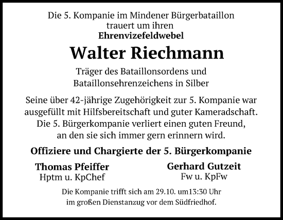 Anzeige von Walter Riechmann von Mindener Tageblatt