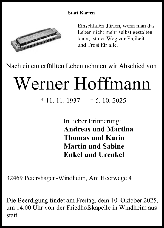 Anzeige von Werner Hoffmann von Mindener Tageblatt