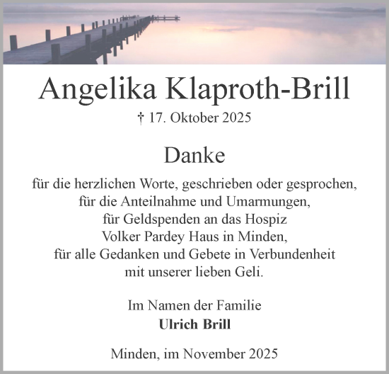 Anzeige von Angelika Klaproth-Brill von Mindener Tageblatt