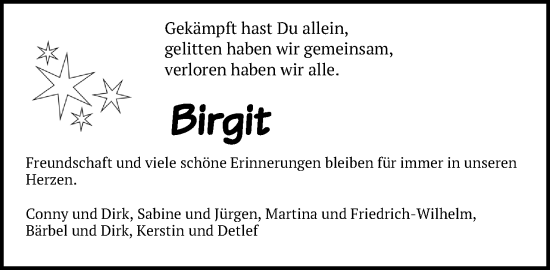 Anzeige von Birgit Hasselmann von Mindener Tageblatt