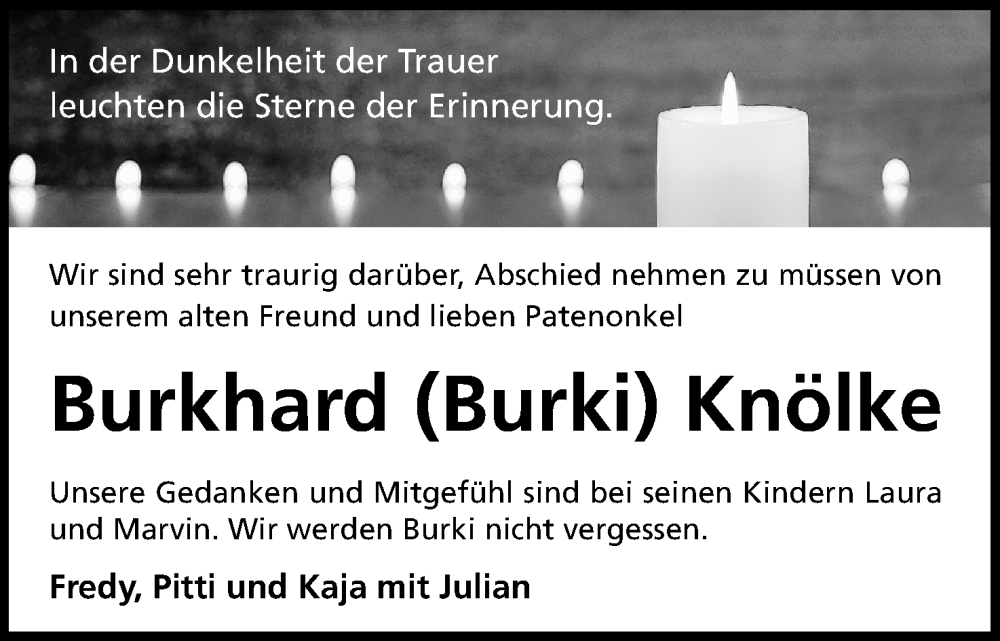  Traueranzeige für Burkhard Knölke vom 29.11.2025 aus Mindener Tageblatt