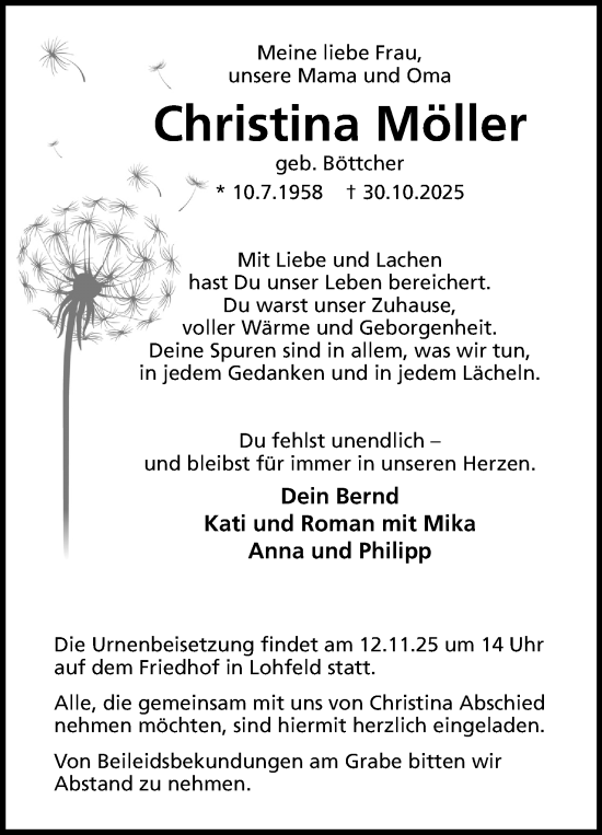 Anzeige von Christina Möller von Mindener Tageblatt