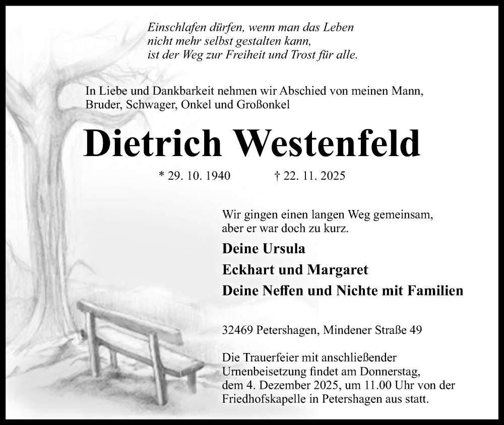  Traueranzeige für Dietrich Westenfeld vom 29.11.2025 aus Mindener Tageblatt