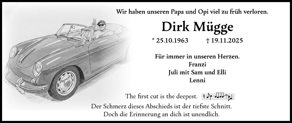  Traueranzeige für Dirk Mügge vom 29.11.2025 aus Mindener Tageblatt