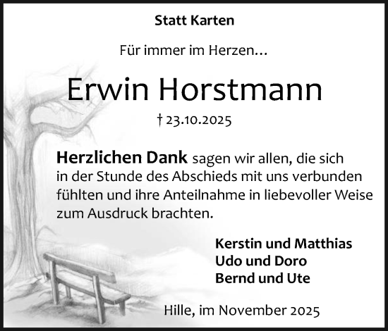 Anzeige von Erwin Horstmann von Mindener Tageblatt