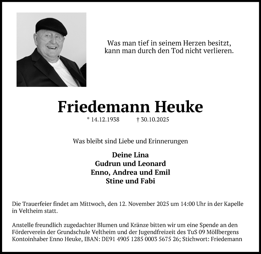  Traueranzeige für Friedemann Heuke vom 08.11.2025 aus Mindener Tageblatt