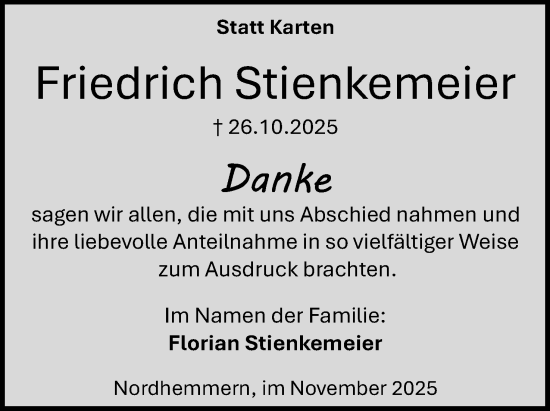 Anzeige von Friedrich Stienkemeier von Mindener Tageblatt