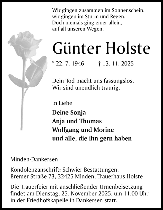 Anzeige von Günter Holste von Mindener Tageblatt