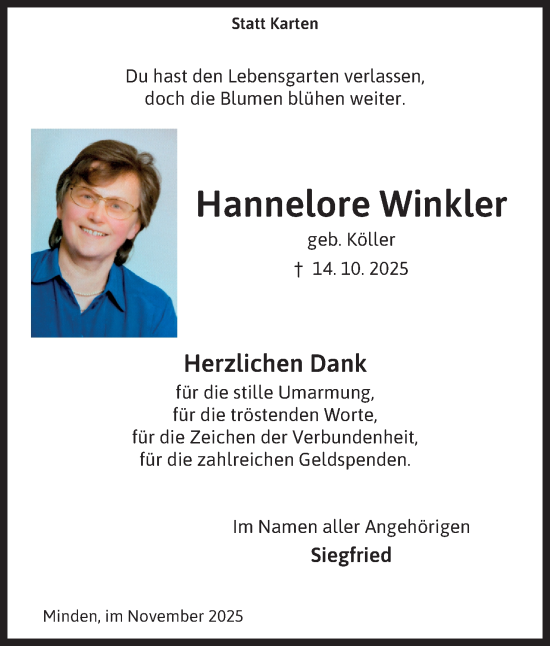 Anzeige von Hannelore Winkler von Mindener Tageblatt