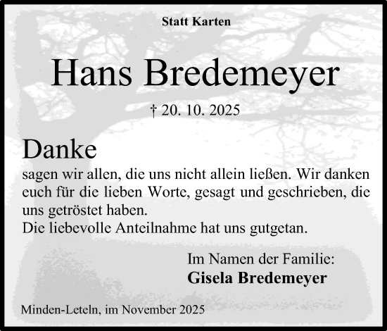Anzeige von Hans Bredemeyer von Mindener Tageblatt