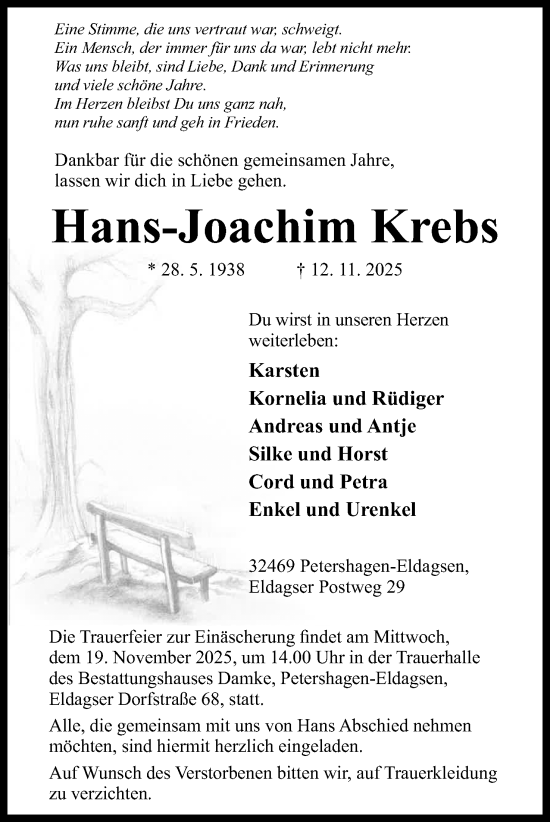 Anzeige von Hans-Joachim Krebs von Mindener Tageblatt