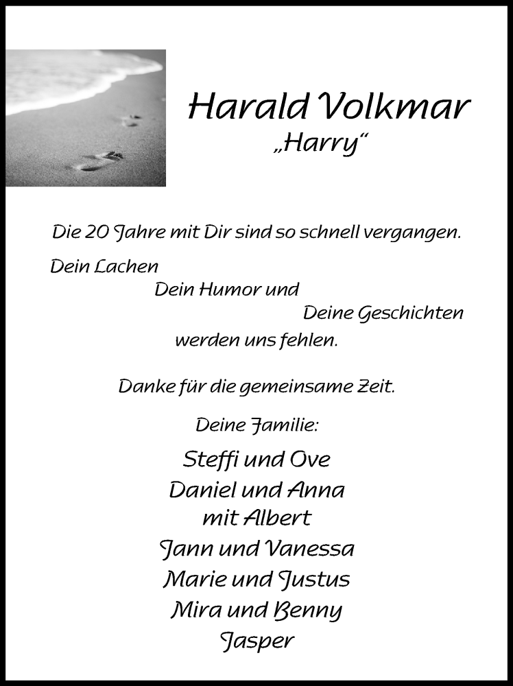  Traueranzeige für Harald Volkmar vom 22.11.2025 aus Mindener Tageblatt