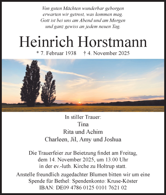 Anzeige von Heinrich Horstmann von Mindener Tageblatt