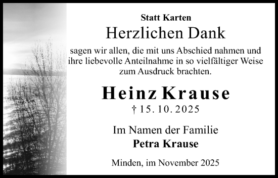 Anzeige von Heinz Krause von Mindener Tageblatt