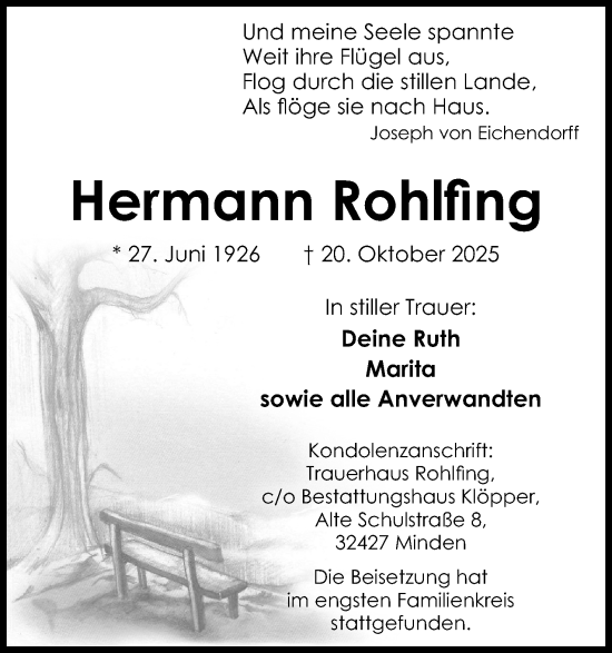 Anzeige von Hermann Rohlfing von Mindener Tageblatt