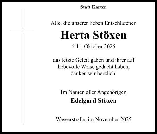 Anzeige von Herta Stöxen von Mindener Tageblatt