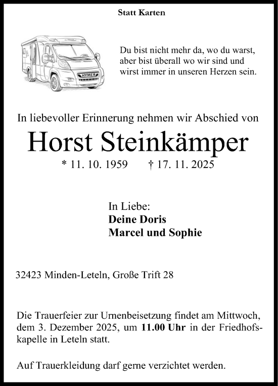 Anzeige von Horst Steinkämper von Mindener Tageblatt