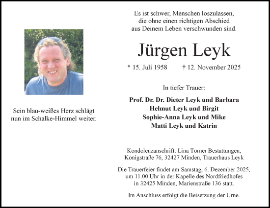 Anzeige von Jürgen Leyk von Mindener Tageblatt