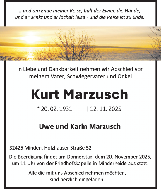 Anzeige von Kurt Marzusch von Mindener Tageblatt