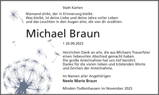Anzeige von Michael Braun von Mindener Tageblatt