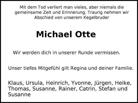 Anzeige von Michael Otte von Mindener Tageblatt