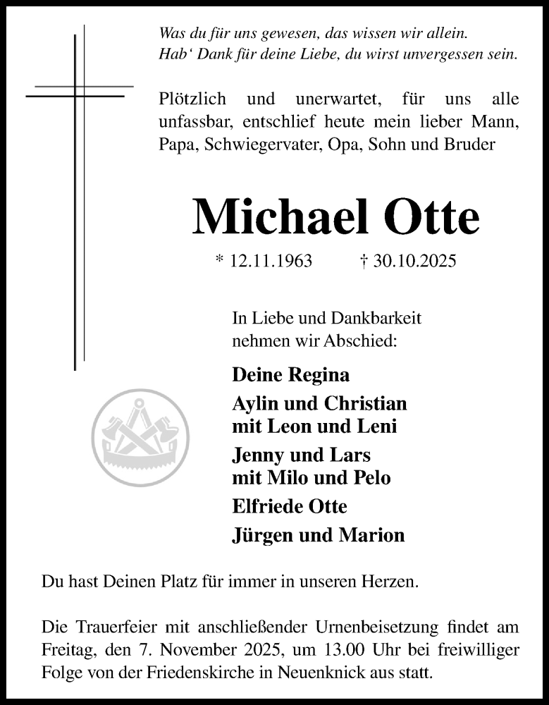  Traueranzeige für Michael Otte vom 05.11.2025 aus Mindener Tageblatt