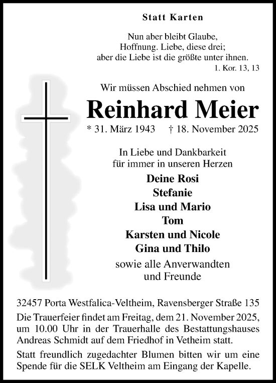 Anzeige von Reinhard Meier von Mindener Tageblatt