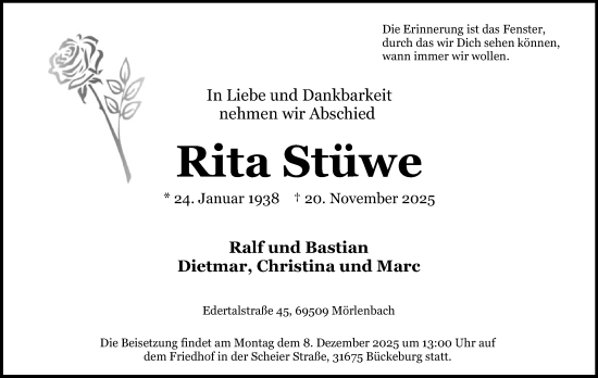 Anzeige von Rita Stüwe von Mindener Tageblatt