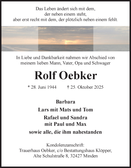 Anzeige von Rolf Oebker von Mindener Tageblatt