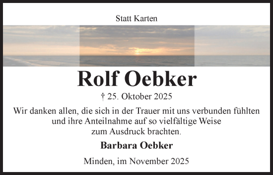 Anzeige von Rolf Oebker von Mindener Tageblatt