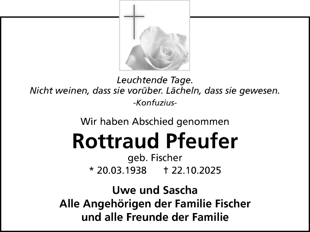  Traueranzeige für Rottraud Pfeufer vom 08.11.2025 aus Mindener Tageblatt