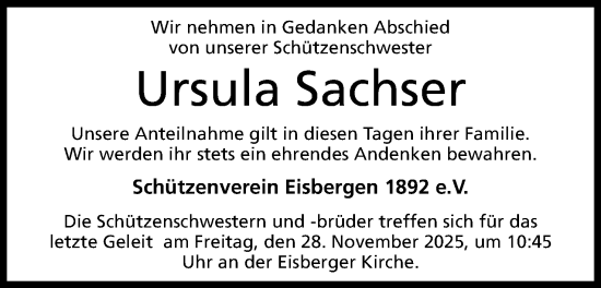 Anzeige von Ursula Sachser von Mindener Tageblatt