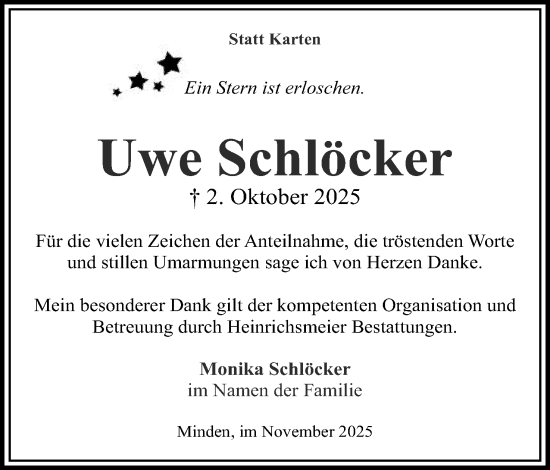 Anzeige von Uwe Schlöcker von Mindener Tageblatt