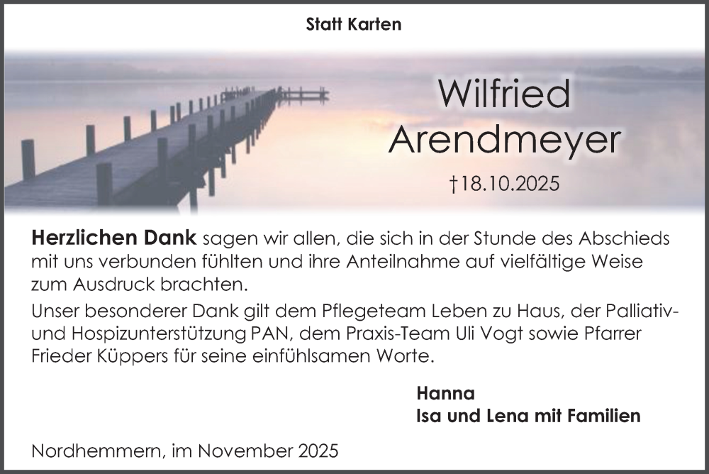  Traueranzeige für Wilfried Arendmeyer vom 22.11.2025 aus Mindener Tageblatt