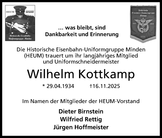 Anzeige von Wilhelm Kottkamp von Mindener Tageblatt