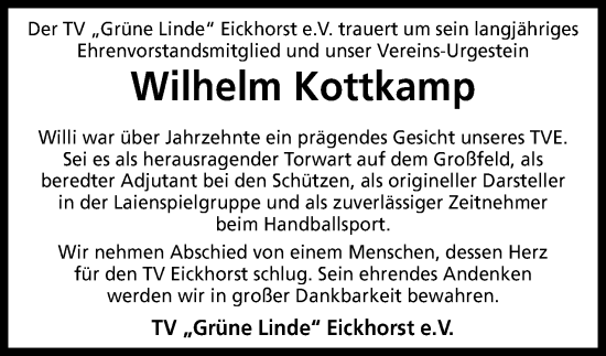 Anzeige von Wilhelm Kottkamp von Mindener Tageblatt