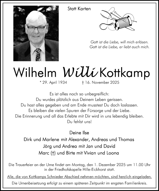 Anzeige von Wilhelm Kottkamp von Mindener Tageblatt