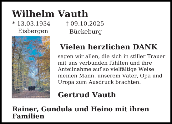 Anzeige von Wilhelm Vauth von Mindener Tageblatt