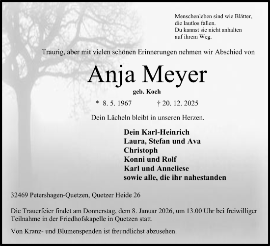 Anzeige von Anja Meyer von Mindener Tageblatt