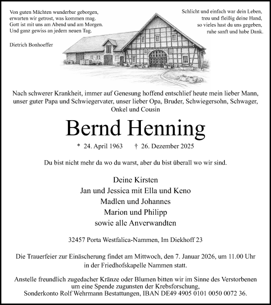 Anzeige von Bernd Henning von Mindener Tageblatt