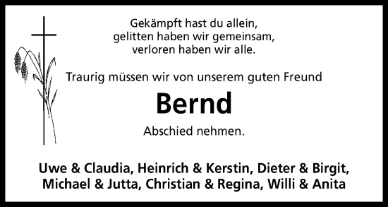 Anzeige von Bernd Henning von Mindener Tageblatt