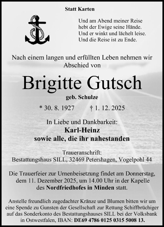 Anzeige von Brigitte Gutsch von Mindener Tageblatt